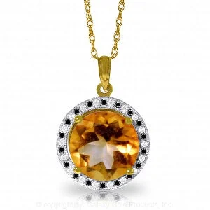 Vivid topaz necklace-14K Solid Yellow Gold Natural Black / White Diamonds & Citrine Necklace