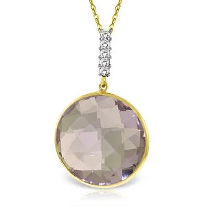 Wild pearl necklace-14K Solid Yellow Gold Necklace w/ Diamonds & Checkerboard Cut Amethyst