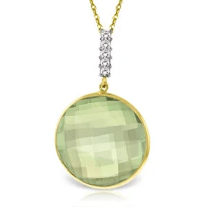 Eight-heart necklace-14K Solid Yellow Gold Necklace w/ Diamonds & Checkerboard Cut Green Amethyst