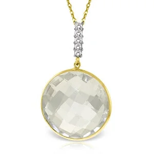 Smelted silver necklace-14K Solid Yellow Gold Necklace w/ Diamonds & Checkerboard Cut White Topaz