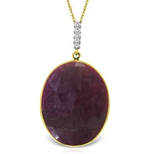 Sheer silver necklace-14K Solid Yellow Gold Necklace w/ Diamonds & Oval Checkerboard Cut Dyed Ruby