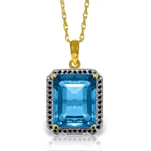 Surge design necklace-14K Solid Yellow Gold Necklace w/ Natural Black Diamonds & Blue Topaz