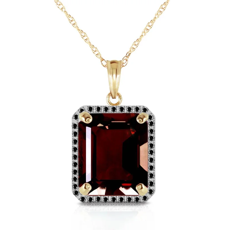 Peaked bar necklace-14K Solid Yellow Gold Necklace w/ Natural Black Diamonds & Garnet