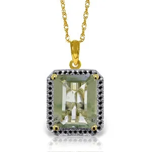 Seven-stone necklace-14K Solid Yellow Gold Necklace w/ Natural Black Diamonds & Green Amethyst