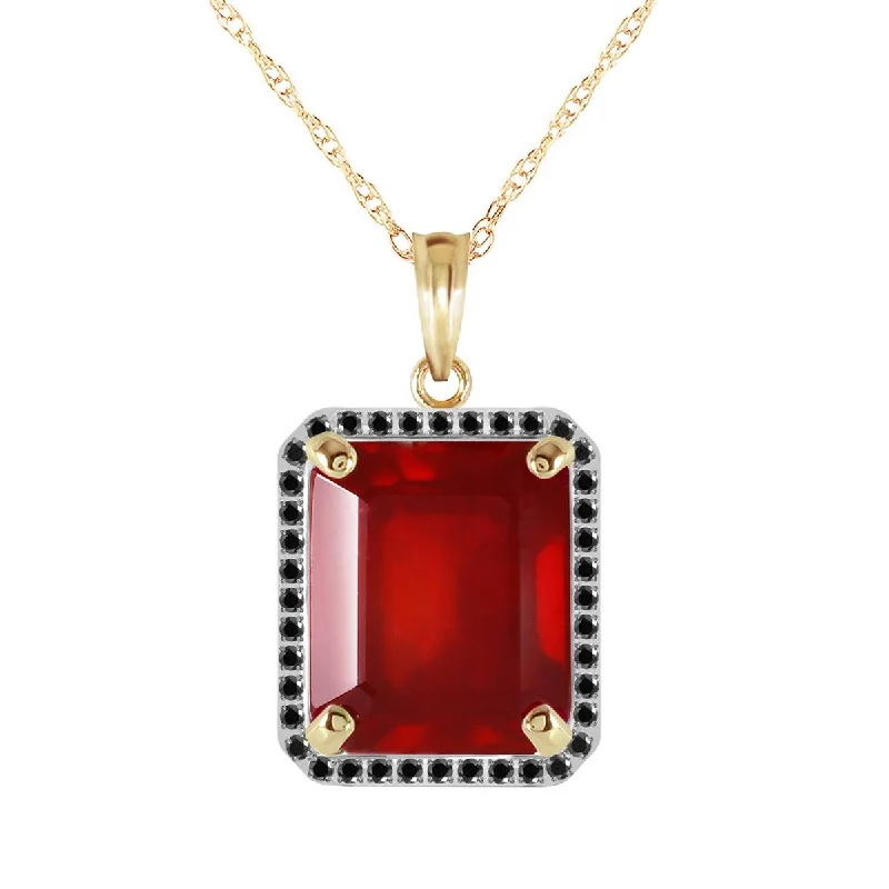 Faded rim necklace-14K Solid Yellow Gold Necklace w/ Natural Black Diamonds & Ruby