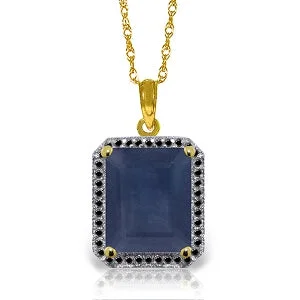 Elevated gem necklace-14K Solid Yellow Gold Necklace w/ Natural Black Diamonds & Sapphire