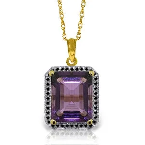 Retro-style opal necklace-14K Solid Yellow Gold Necklace w/ Natural Diamonds & Amethyst