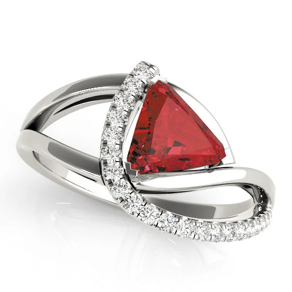 Tide motif ring-14K Triangle Shape Ruby and Diamond Ring