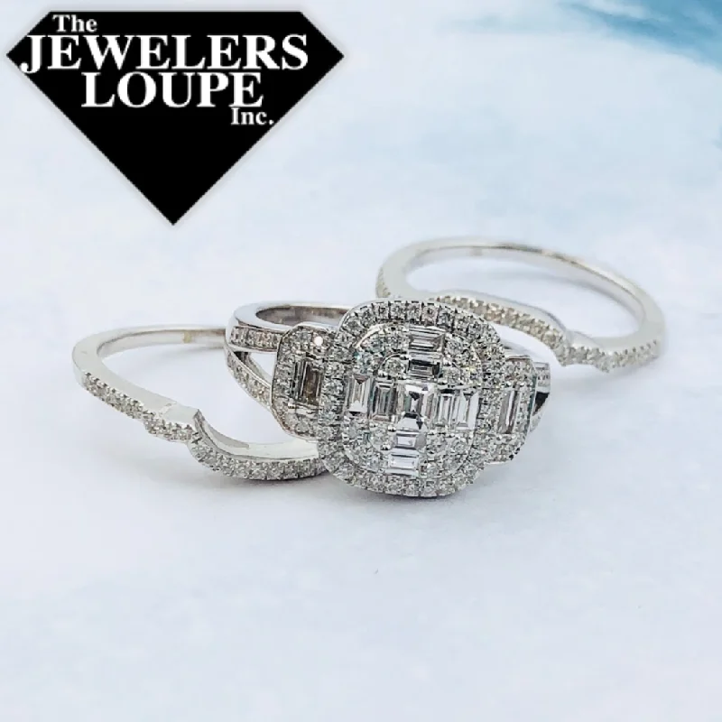 Faded zinc ring-14K White Gold 1.21ctw Diamond Three Piece Ring Set (93358)