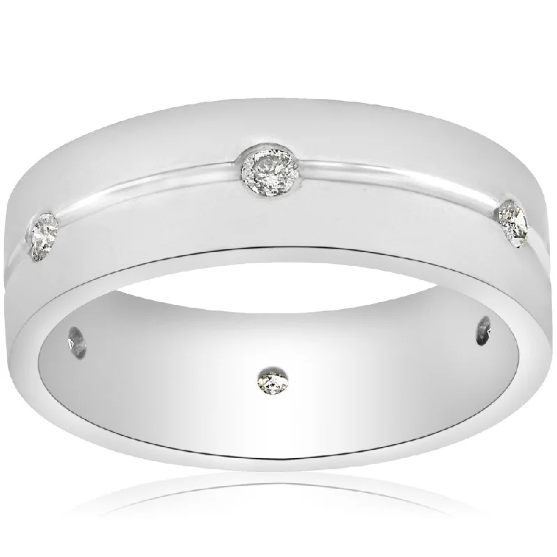 Wild pearl ring-14K White Gold 1/2ct Diamond Mens 8mm Flat High Polished Comfort Fit Wedding Band (G-H,SI2-I1)