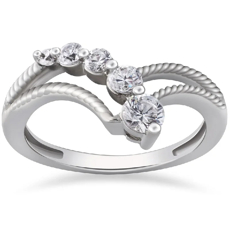 Elastic stone ring-14k White Gold 1/2ct TDW Graduated Diamond Vintage Journey Right Hand Ring