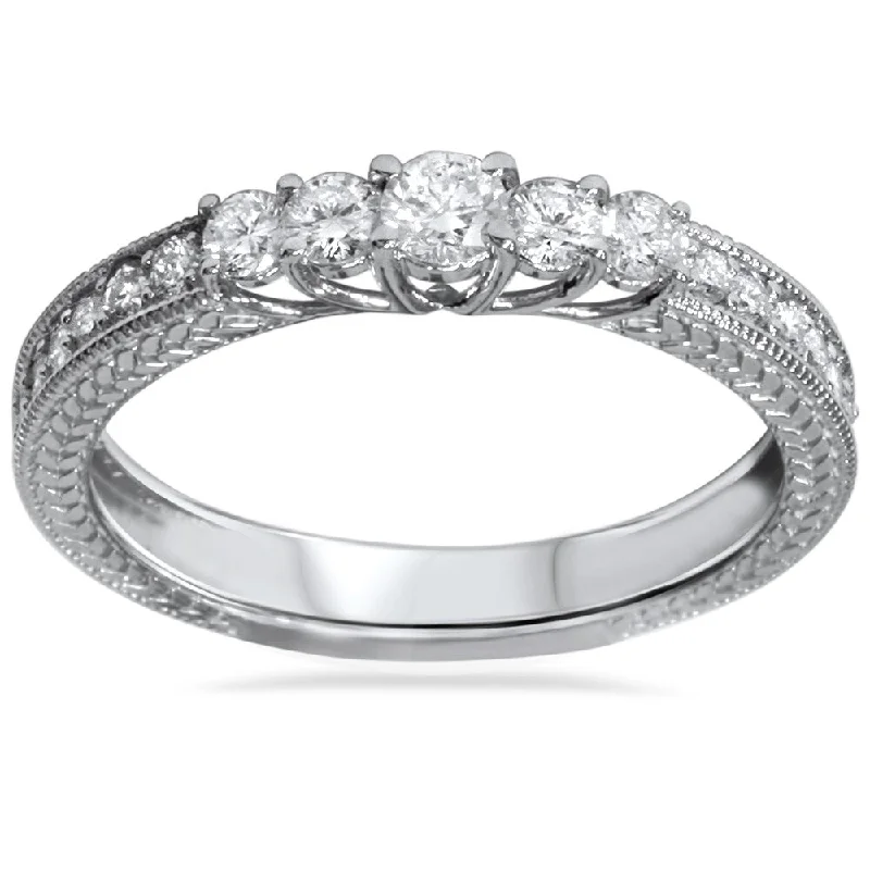 Dimpled ring-14k White Gold 1/2ct TDW Vintage Inspired Diamond Five Stone Anniversary Ring