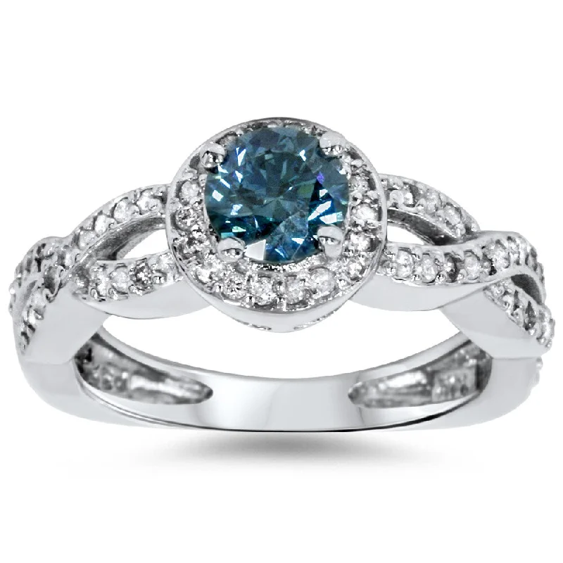 Glimmering aquamarine ring-14k White Gold 1ct TDW Blue Diamond Braided Vintage Ring