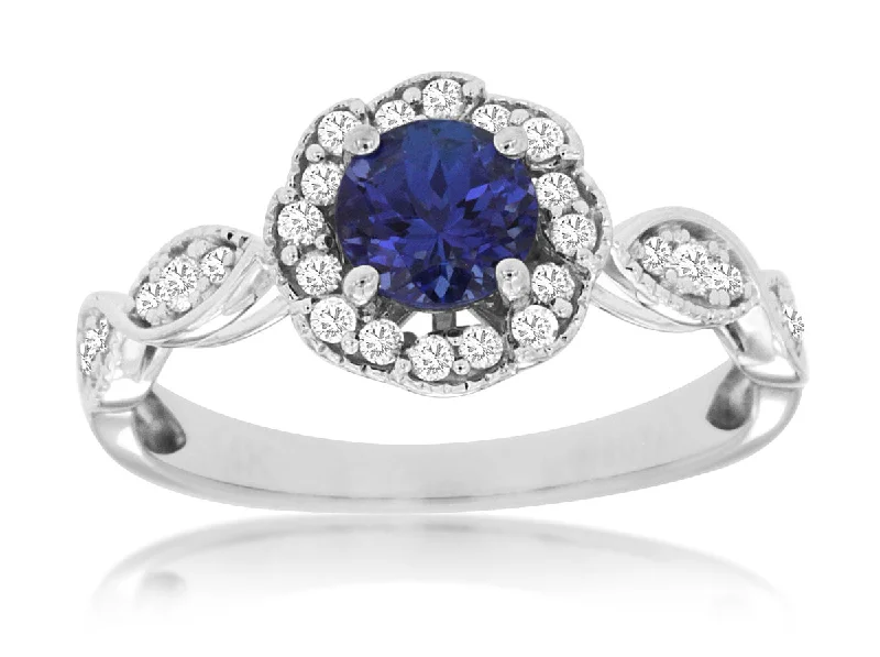 Woven knot ring-14K White Gold .27ctw Diamond and .60ctw Tanzanite Ring (97949)