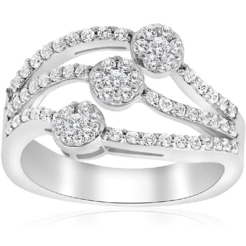 Soft arc ring-14k White Gold 3/4 ct TDW Diamond Multi Row Womens Anniversary Wide Right Hand Ring