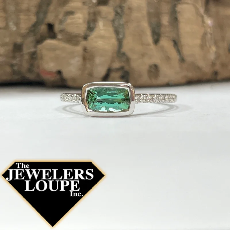 Lush emerald ring-14K White Gold Green Tourmaline and Diamond Ring (96416)