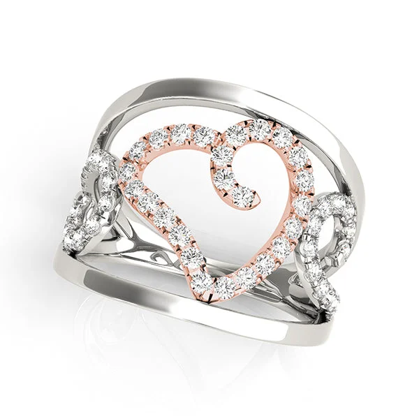 Glimmering aquamarine ring-14K White/Rose Gold Open Concept Heart Ring