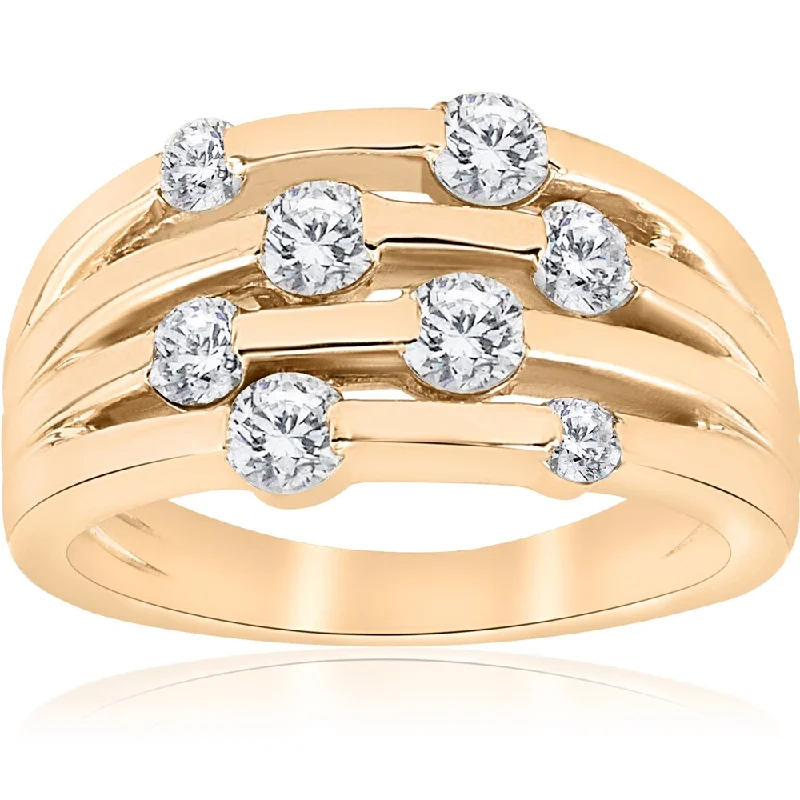 Mixed stone ring-14k Yellow Gold 1 ct TDW Diamond Fashion Multi Row Right Hand Ring (I-J,I2-I3)