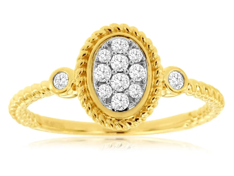 Ridge motif ring-14K Yellow Gold .19ctw Diamond Oval Cluster Ring (97939)