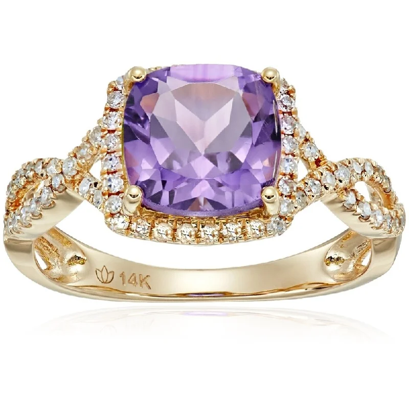 Fine-cut ring-14k Yellow Gold African Amethyst Diamond Engagement Ring, Size 7