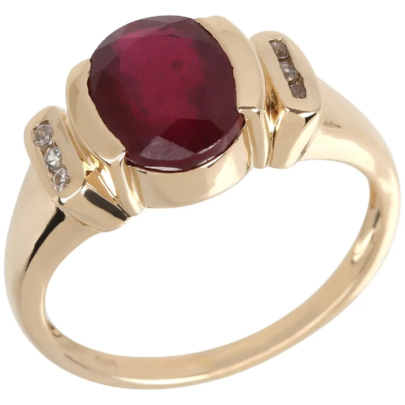 Aura ring-14Kt Yellow Gold Glass Filled Ruby and White Natural Zircon Ring