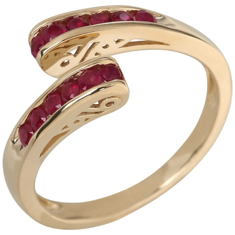 Wire-swirl ring-14Kt Yellow Gold Ruby Bypass Ring