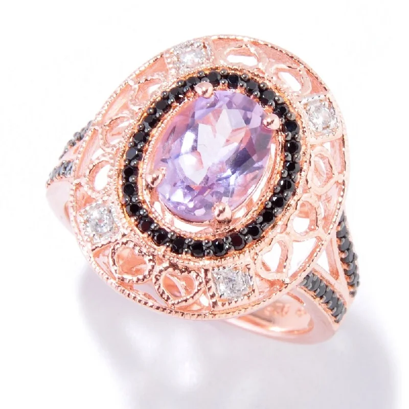 Set stone ring-18K Rose Gold Over Silver 1.06Ctw Pink Amethyst Solitaire W/ Accent Ring