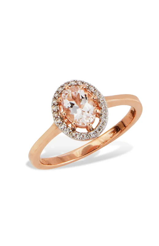 Tall tier ring-18K Rose Gold over Sterling Silver Genuine Morganite & Natural Zircon Solitaire Halo Ring