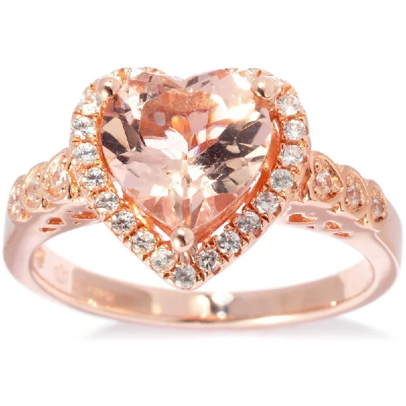 Slack twist ring-18k Rose Goldplated Sterling Silver 1.9ct TCW Morganite and White Zircon Heart Ring