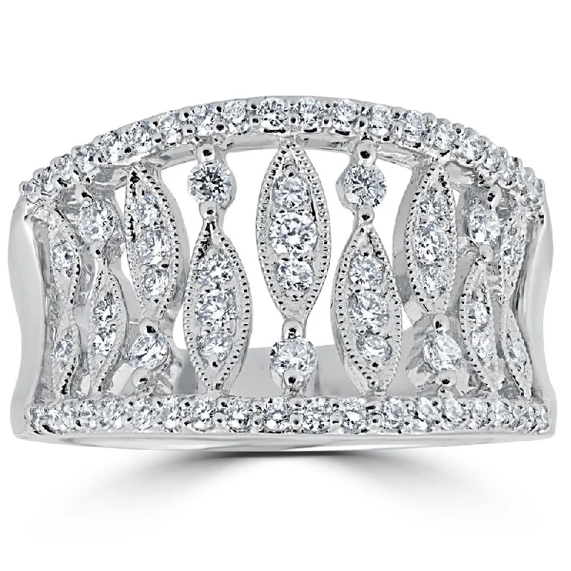 Crescent dusk ring-18k White Gold 3/4 ct TDW Diamond Pave Multi Row Right Hand Knuckle Anniversary Ring - White F