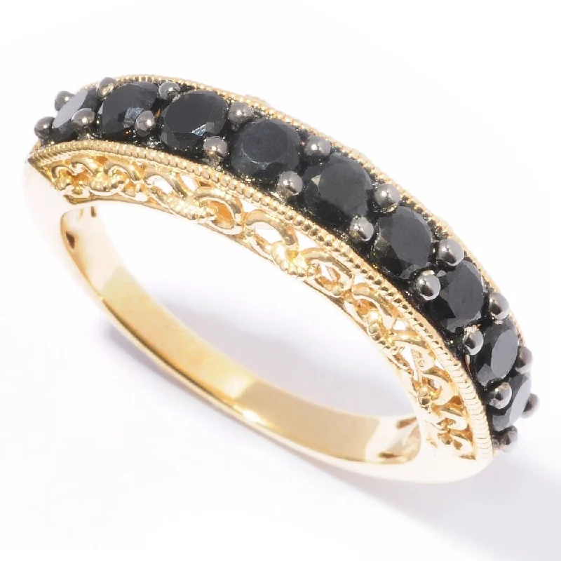 Jutting stone ring-18K Yellow Gold o/Silver 1.28ctw Black Spinel Nine Stone Band Ring