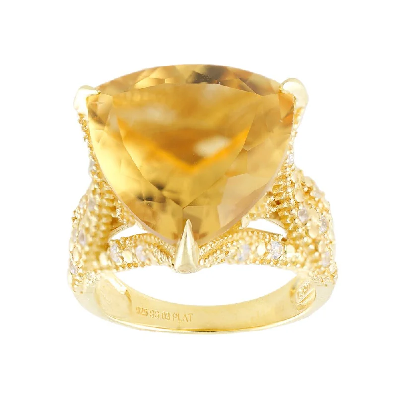 Deep emerald ring-18k Yellow Gold Vermeil Over Silver Citrine and White Zircon Ring