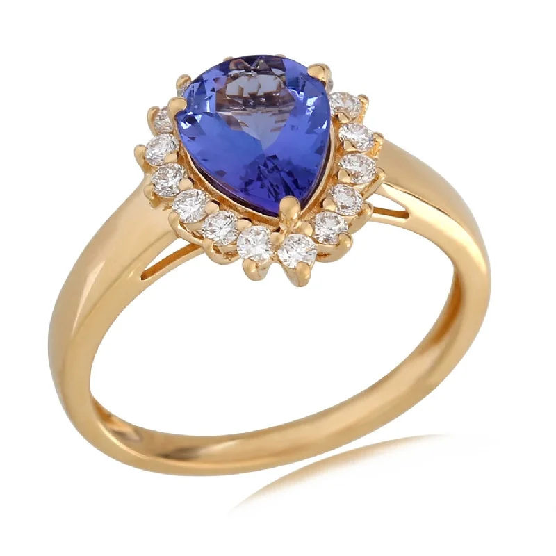 Glowing ruby ring-18KT Yellow Gold Tanzanite and Diamond Ring