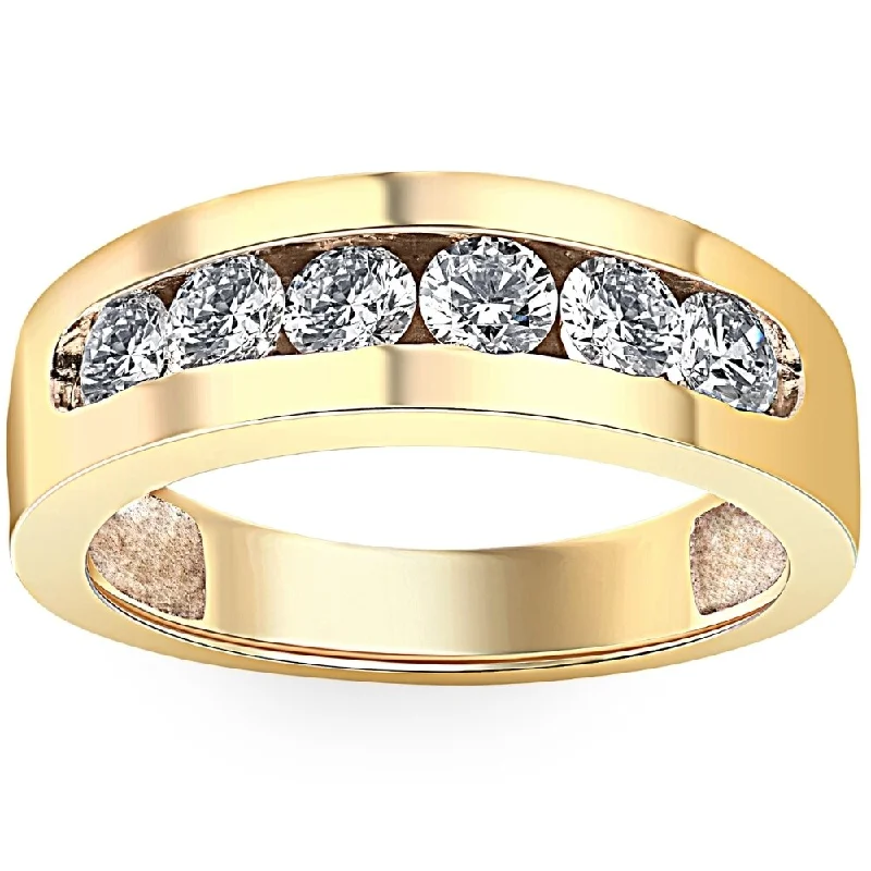 Open-crescent ring-1Ct Diamond Channel Set Wedding Band Mens Ring 14k Yellow Gold Lab Grown