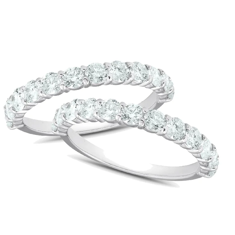 Rounded gem ring-1Ct Diamond Weedding Ring Set 14k White Gold Stackable Engagement Bands