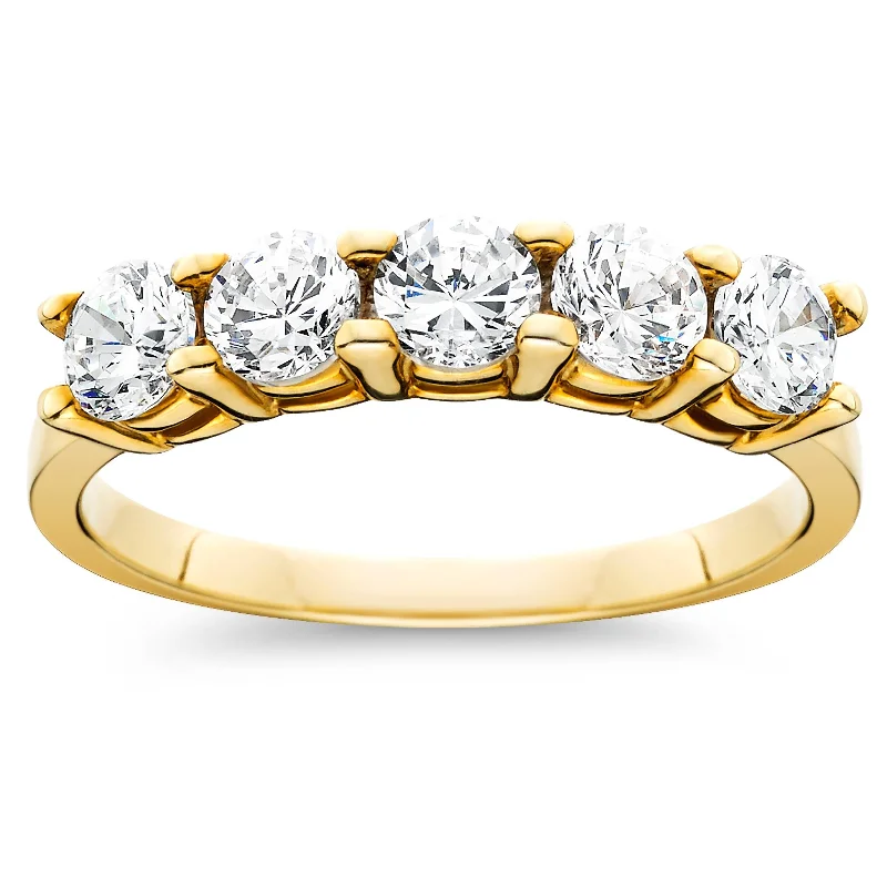 Smelted gold ring-1ct Five Stone Diamond Ring 14K Yellow Gold