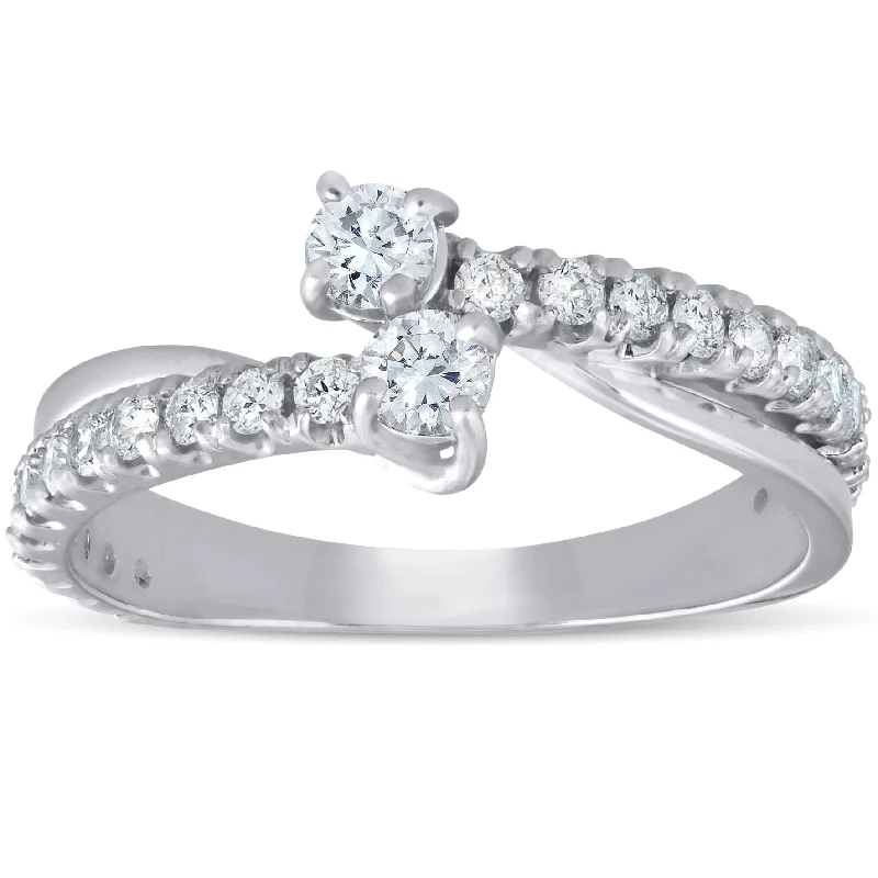 Luminous diamond ring-1Ct Two Stone Diamond Engagement Forever Us Ring 14K White Gold Anniversary Band