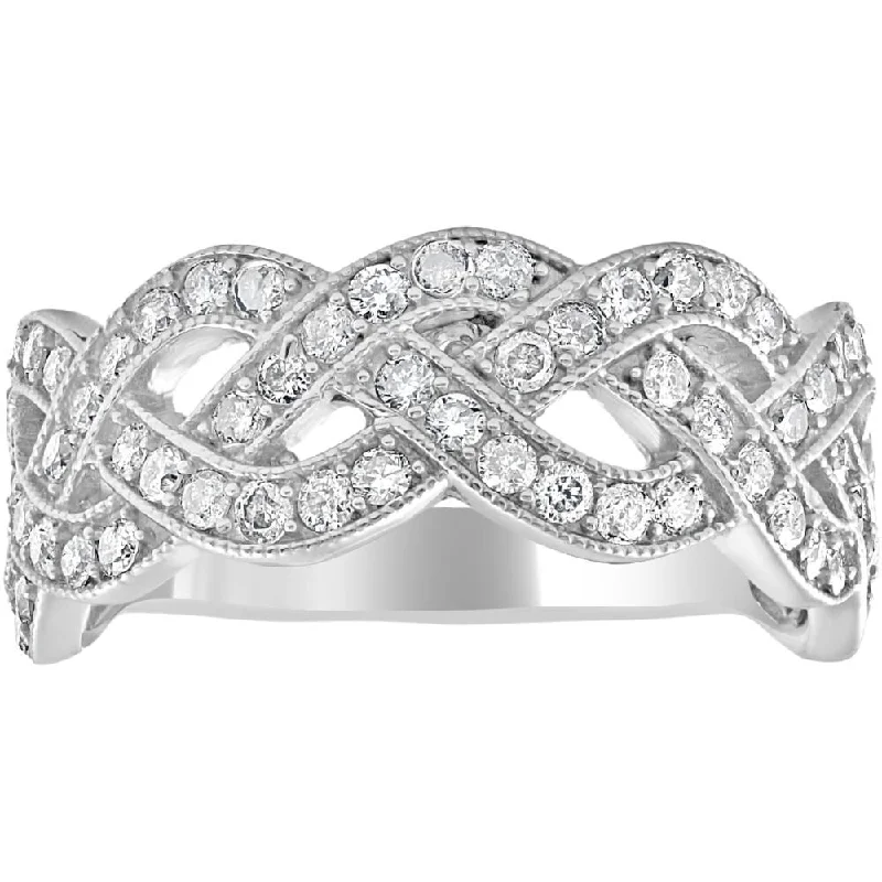 Sparkling gem ring-1ct Vintage Style Crossover Diamond Fashion Ring 14K Infinity White Gold