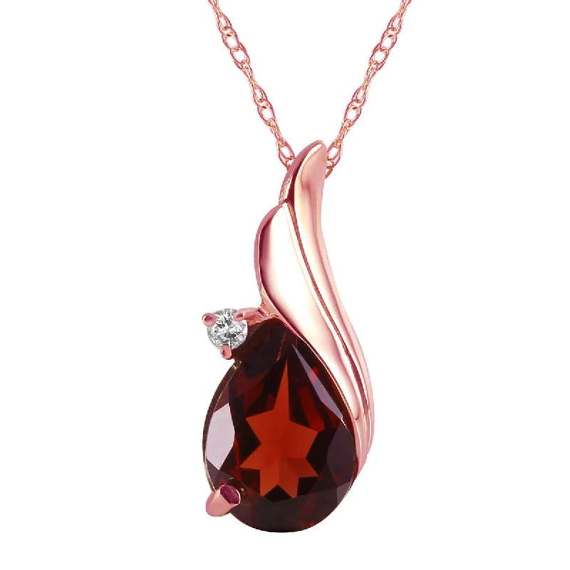 Glimmering silver necklace-2.03 Carat 14K Solid Rose Gold Necklace Diamond Garnet Gemstone