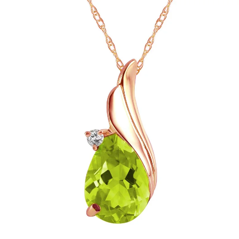 Classic emerald necklace-2.03 Carat 14K Solid Rose Gold Necklace Diamond Peridot