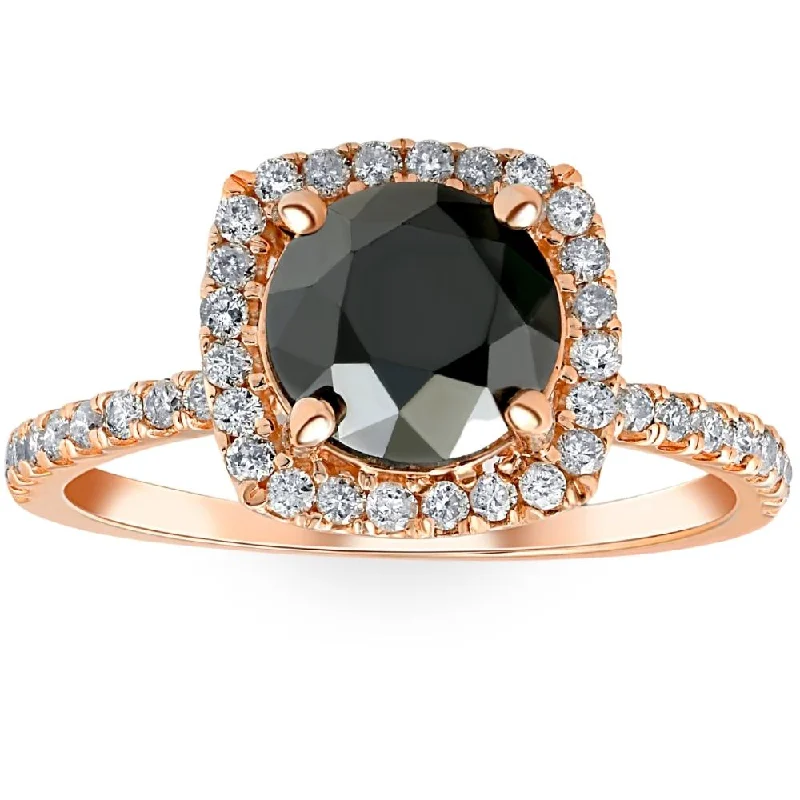 Smelted gold ring-2 1/2 Ct Black & White Diamond Cushion Halo Engagement Ring