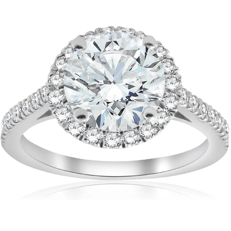 Polished zinc ring-2 1/2 ct Halo Round Cut Diamond Engagement Ring 14k White Gold