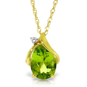 Pentagonal pendant necklace-2.13 Carat 14K Solid Yellow Gold Necklace Diamond Peridot