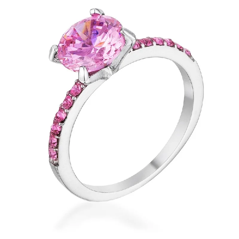 Sparkling gem ring-2.3CT Pink and Amethyst Cubic Zirconia Rhodium-Plated Ring