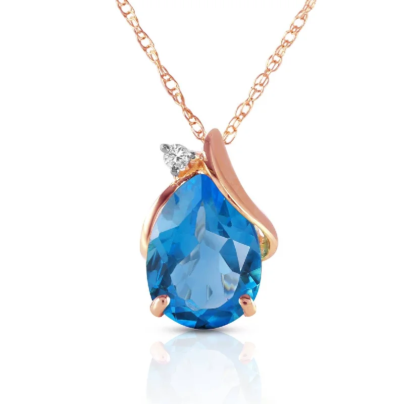 Tide motif necklace-2.53 Carat 14K Solid Rose Gold Necklace Diamond Blue Topaz