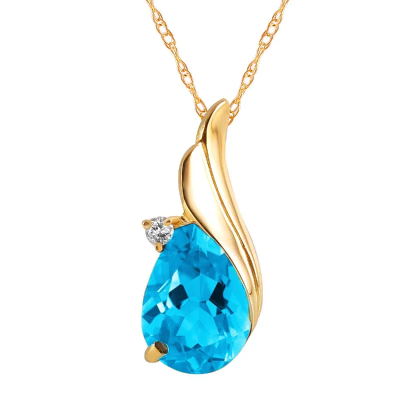 Faded rim necklace-2.53 Carat 14K Solid Yellow Gold Necklace Diamond Blue Topaz