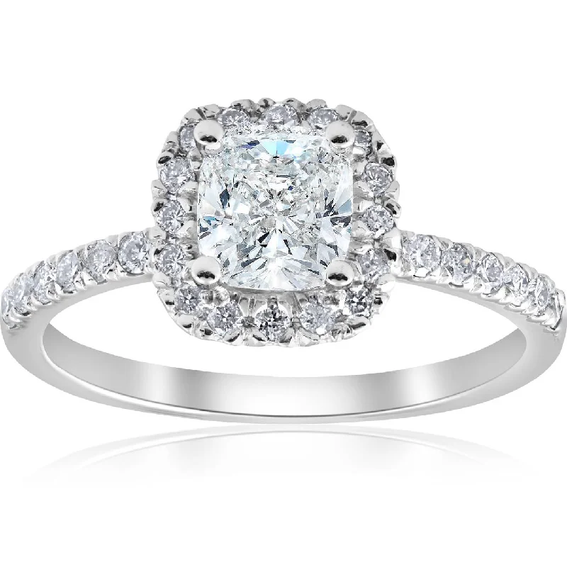 Subtle-scored ring-2 ct Cushion Diamond Halo Engagement Ring 14k White Gold