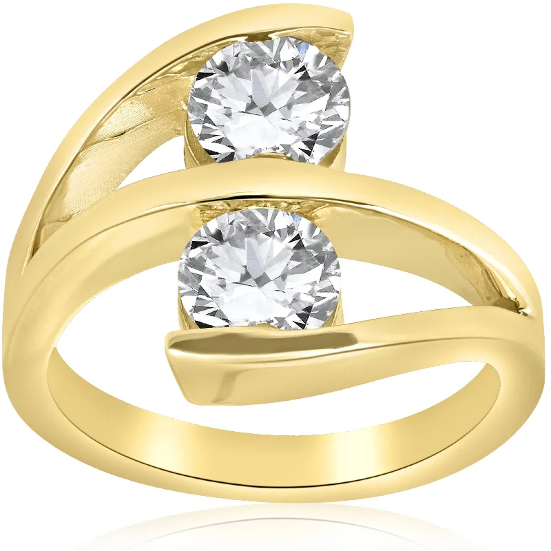 Channeled rim ring-2 ct Diamond Enhanced Two Stone Forever Us Engagement Ring 14k Yellow Gold