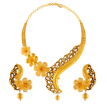 Retro amber necklace-22k Gold Full Jewellery Set With Beautiful Curves And Floral Motifs