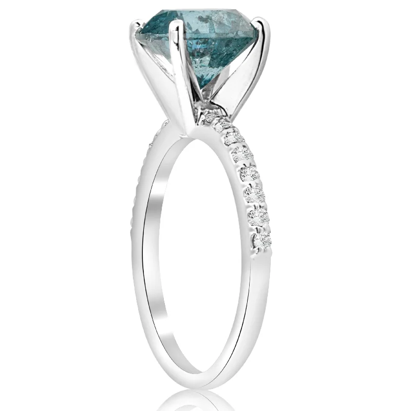 Dappled crystal ring-3 1/5ct Blue Diamond Engagement Ring 14k White Gold